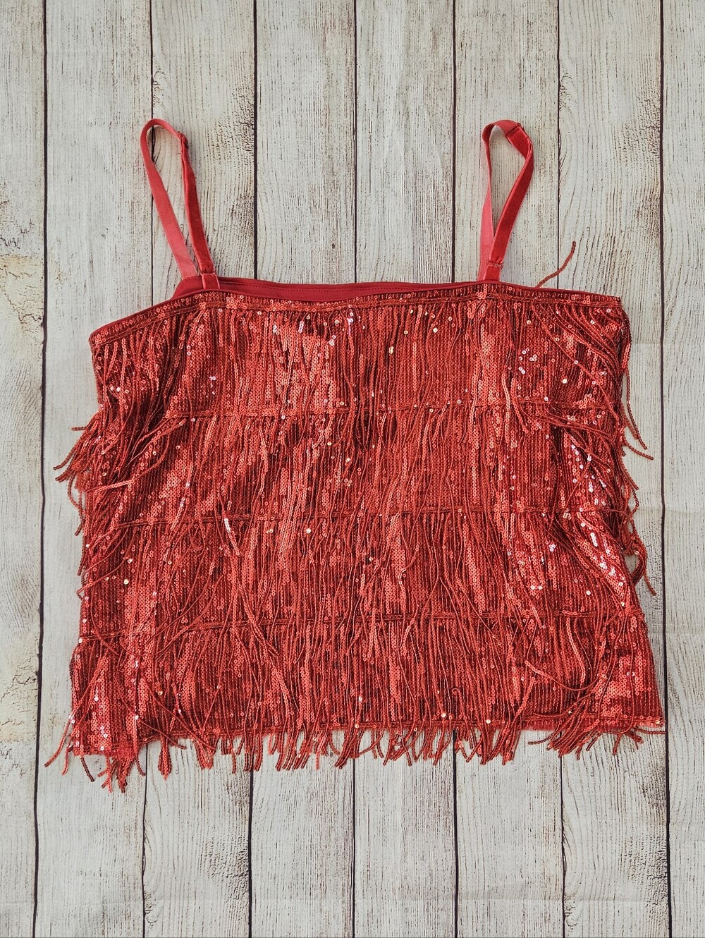 INC Red Sequin Fringe Top - Picture 4 of 5